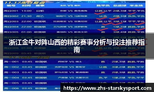 浙江金牛对阵山西的精彩赛事分析与投注推荐指南